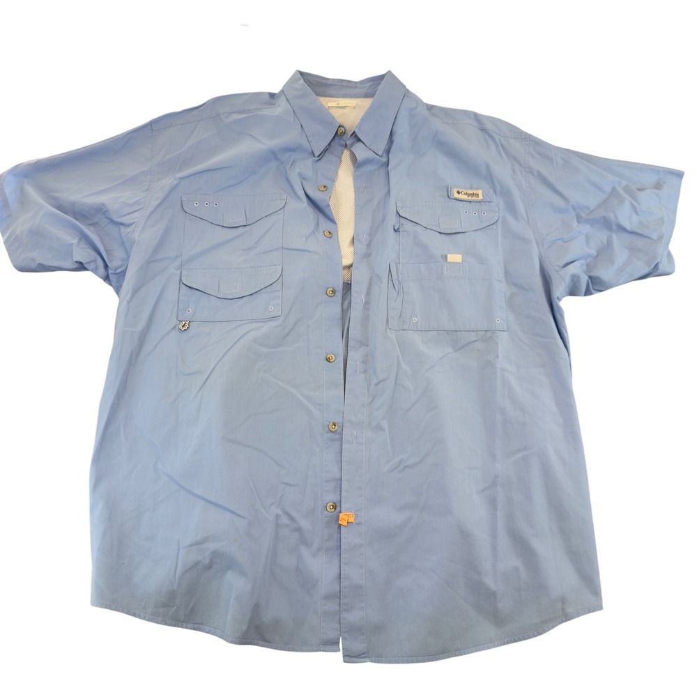 Columbia PFG Bahama II Short Sleeve Fishing Shirt Blue Size XXL